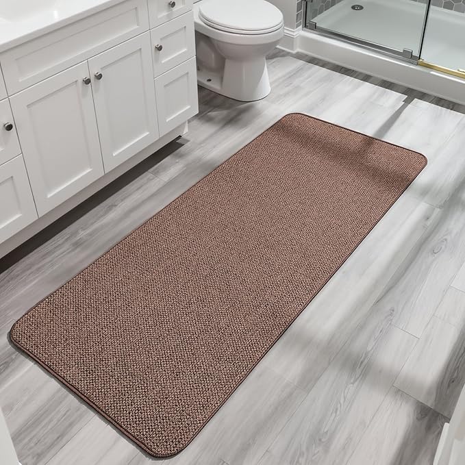 Bosap Bath Mat,Ultra Thin Bathroom Runner Rugs,Large Bath Mats for Bathroom,Quick Dry,Non-Slip,Machine Washable,Low Pile,Bath Rug,Shower Outside,Sink,Home Decor Accessories.Brown,2'x5'（24x60inch）
