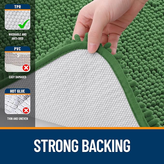 OLANLY Large Bathroom Rugs 59x35, Extra Soft Absorbent Chenille Bath Rugs | Olive Green, Quick-Drying Rubber Backing, Washable Bath Mat for Bathroom Floor, Tub and Shower, Home Decor Accessories