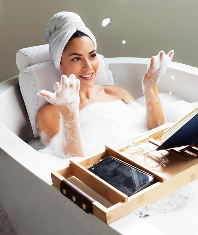 Everlasting Comfort Luxury Bath Pillow for Tub – Quick-Dry 4D Mesh – White | Head/Neck/Back Support, Non-Slip Suction Cups, Machine Washable, Drying Hook, Bath/Spa/Jacuzzi Essentials