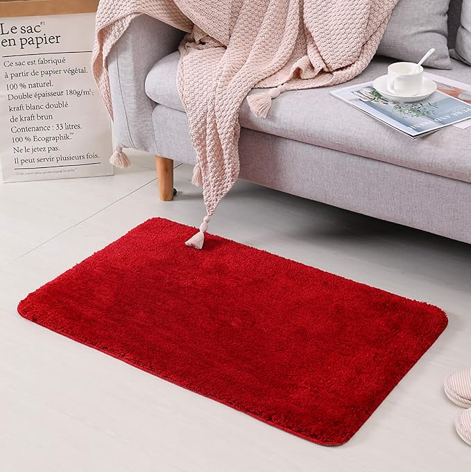 Red Bathroom Rugs Water Absorbent Chenille Bath Mat for Bathroom Machine Washable Shower Mats Bath Rug for Kids Shower Tub,20" x 32",Red