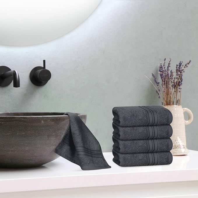BOUTIQUO Ultra Soft Cotton Washcloths, Contains 12 Piece Face Cloths 12x12 inch, Ideal for Everyday use Face Towels, Compact & Lightweight Multi Purpose Washcloths - Charcoal Grey