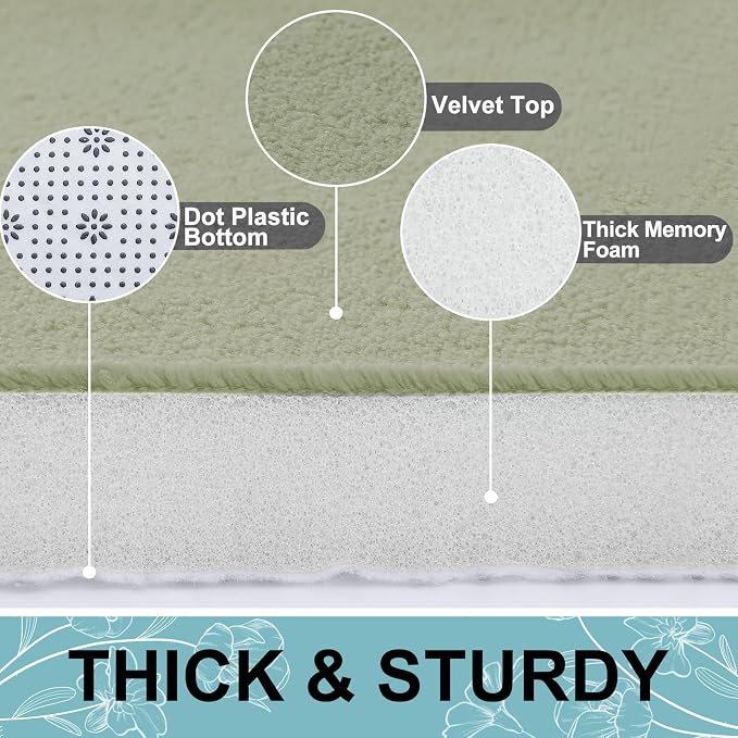 Smiry Memory Foam Bath Mat 36x24, Extra Soft and Absorbent Bathroom Rugs | Sage Green, Quick Dry Machine Washable Non-Slip Bath Mat for Bathroom Floor, Shower and Tub