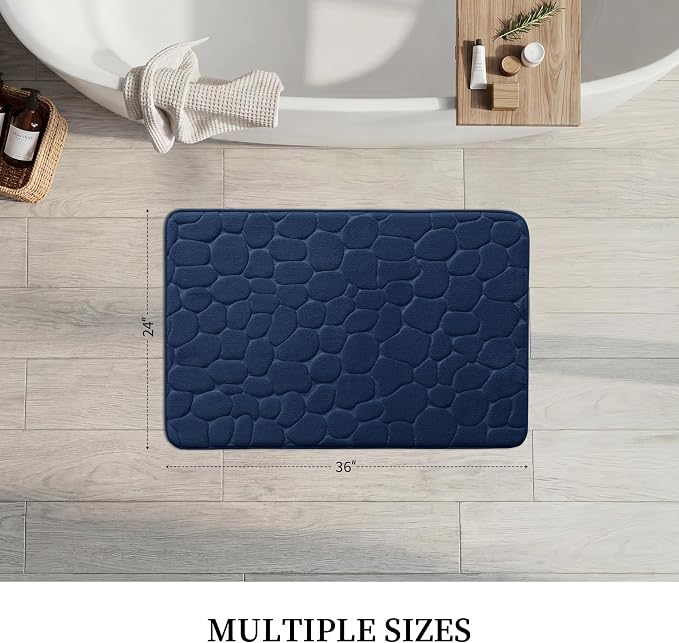 YIHOUSE Memory Foam Bath Mat Cobblestone Bathroom Rugs Super Water Absorbent Bath Mats for Bathroom Machine Washable Bath Rugs(24 x 36,Dark Blue)