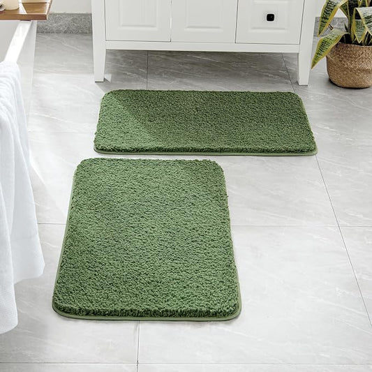 MIULEE Moss Green Bathroom Rugs Set 2 Piece Small Soft Bath Mats 16x24 Inch | Soft Absorbent Microfiber Bath Rugs, Non Slip, Quick Dry, Fluffy Bath Rugs for Bathroom Floor Tub Showers, Machine Washable