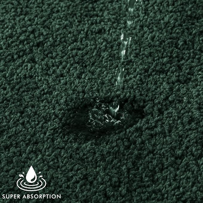 MIULEE Dark Green Bathroom Rugs Set 2 Piece Soft Bath Mats 20x24+20x30 Inch | Absorbent Microfiber Bath Mat and U-Shaped Toilet Rug, Non Slip, Quick Dry, for Bathroom Floor Tub Showers, Machine Washable