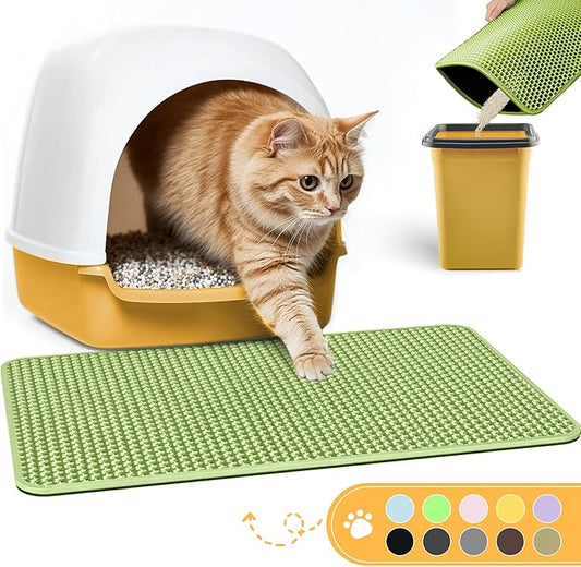 Powools Cat Litter Mat, 23.2 x 14.6 in, Waterproof, Non-Slip, Bright Green | Litter Trapping Mat, Easy to Clean, Litter Box Mat, Urine-Proof, Cat Toilet Training Systems Accessories, Indoor Cats