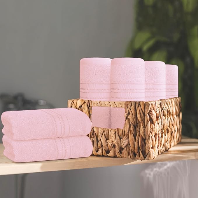 BOUTIQUO Ultra Soft Cotton Washcloths, Contains 12 Piece Face Cloths 12x12 inch, Ideal for Everyday use Face Towels, Compact & Lightweight Multi Purpose Washcloths - Pink