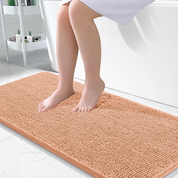 OLANLY Large Bathroom Rugs 50x30, Extra Soft Absorbent Chenille Bath Rugs | Peach, Quick-Drying Rubber Backing, Machine Washable Bath Mat for Bathroom Floor, Tub and Shower, Home Decor Accessories