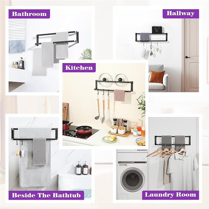 Alise Double Towel Bars 24 Inch, Towel Rack for Bathroom Stainless Steel Bathroom Towel Rack Wall Mounted Towel Holder, Matte Black