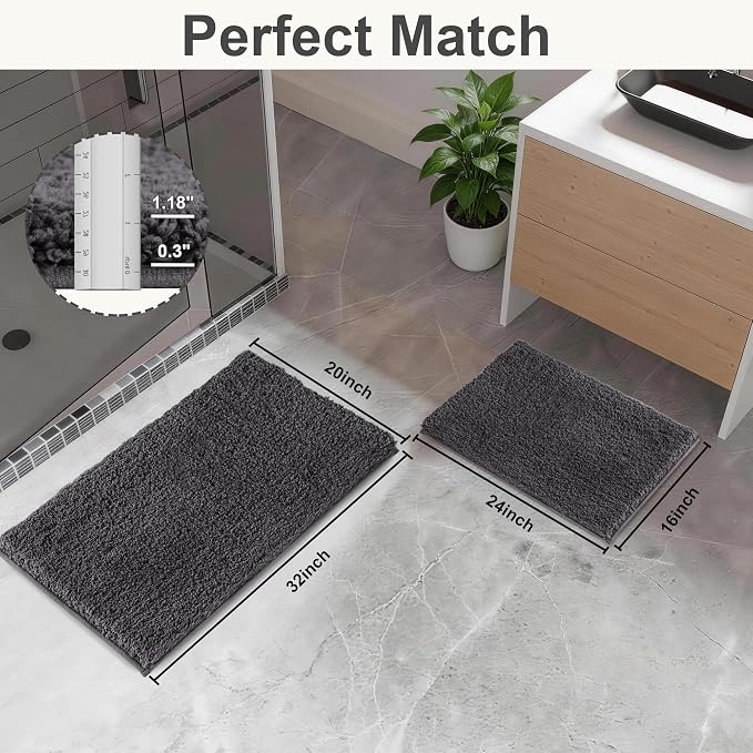 Bathroom Rugs Sets 2 Piece Non Slip Washable Bath Mat Set | Soft Absorbent bathroom mat set Microfiber bathroom floor mat Rubber Backed bath rug set for Floor, Tub and Shower
