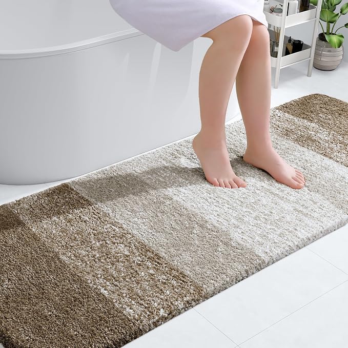 OLANLY Bathroom Runner Rug 70x20, Extra Soft Absorbent Microfiber Bath Rugs | Coffee, Non-Slip Quick-Drying Rubber Backing, Washable Long Bath Mat for Floor, Tub and Shower, Home Decor