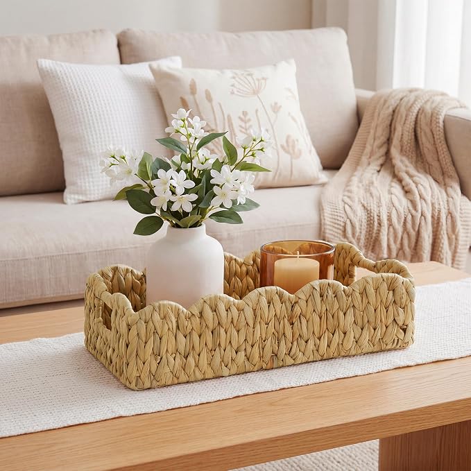 efluky Toilet Paper Basket, Scalloped Basket 2-Pack, Bathroom Decor Back of Toilet Basket, Wicker Natural Water Hyacinth Bathroom Basket for Organizing Countertop,Shelves,Bedroom