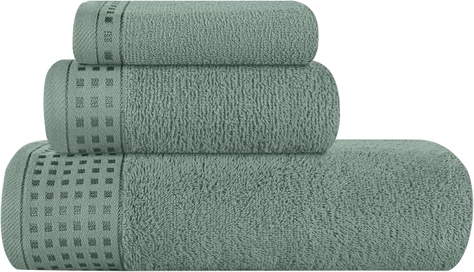 GLAMBURG Ultra Soft 3 Pack Cotton Towel Set, Contains a Bath Towel 28x55 inch, a Hand Towel 16x24 inch & a Wash Coth 12x12 inch, Ideal Everyday use, Compact & Lightweight - Jade