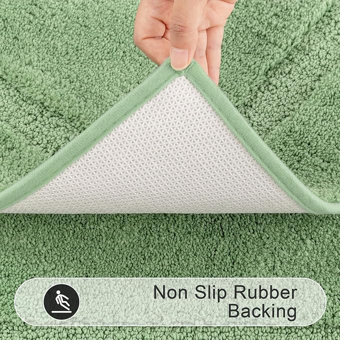 SHACOS Soft Microfiber Bathroom Rugs Set of 2 Pieces, Sage Green | 47x20 + 32x20, Absorbent Plush Bath Rugs, Non Slip Washable Shaggy Bath Mats, Fluffy Bathroom Runner Floor Mats Shower Rug