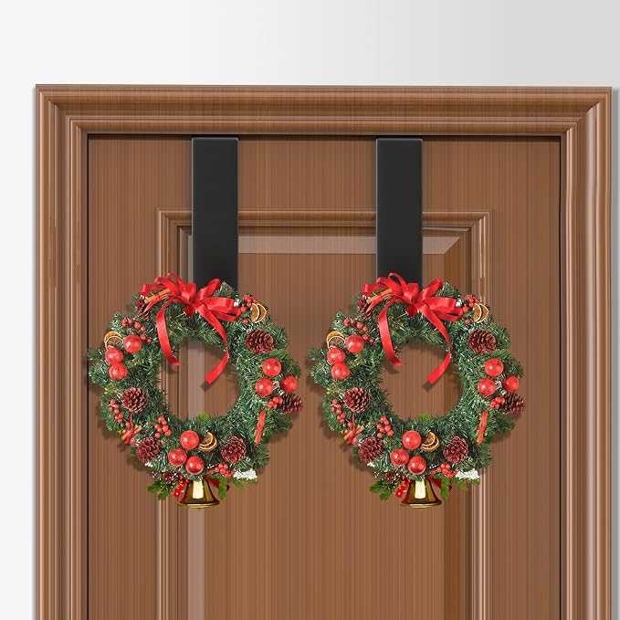 PMMASTO 2-Pack Over The Door Hooks - Rustproof Stainless Steel Door Hangers Fits for 1-3/4 Inch Thick Doors, Non-Marking and Tool-Free Easy Install (Black, L Shape)