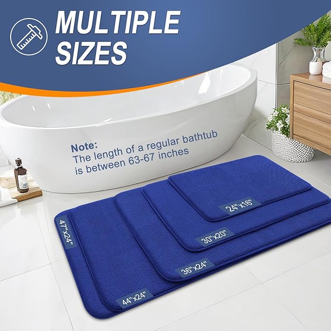 OLANLY Memory Foam Bathroom Runner Rugs 47x17, Long Bath Mats, Royal Blue | Soft Quick Dry Bath Rugs, Non-Slip, Absorbent Machine Washable Mat for Bathroom Floor, Tub and Shower, Home Decor Accessories