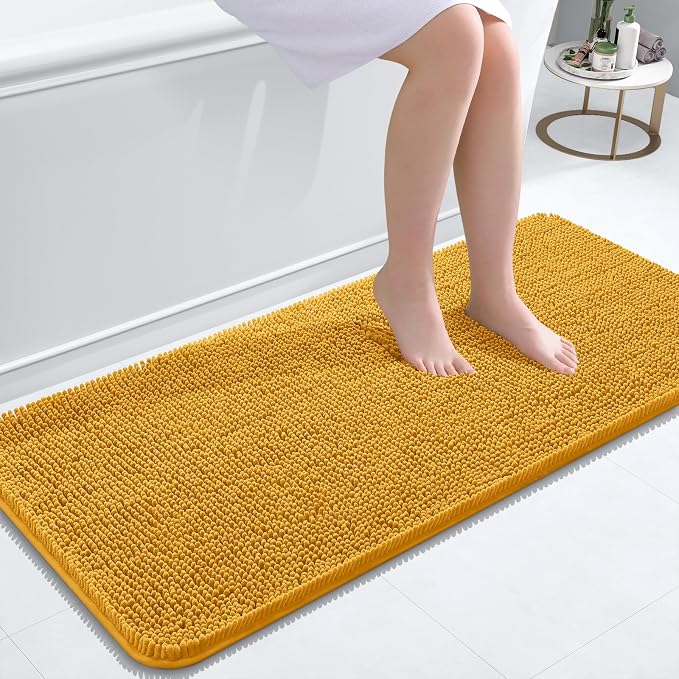 OLANLY Bathroom Runner Rugs 47x20, Extra Soft Absorbent Chenille Bath Rugs | Golden Yellow, Quick-Drying Rubber Backing, Washable Long Bath Mat for Bathroom Floor, Tub and Shower, Home Decor Accessories