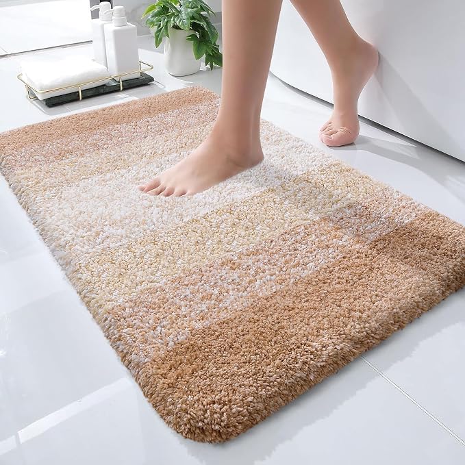 OLANLY Small Bathroom Rugs 24x16, Extra Soft Absorbent Microfiber Bath Rugs | Beige, Non-Slip Quick-Drying Rubber Backing, Washable Plush Bath Mat for Floor, Tub and Shower, Home Decor Accessories