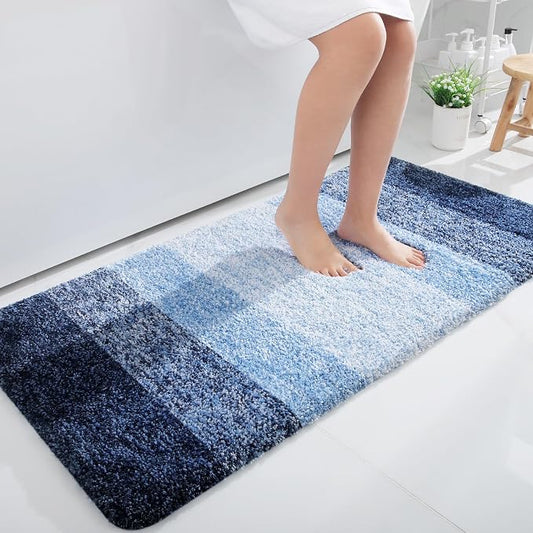 OLANLY Bathroom Runner Rug 40x24, Extra Soft Absorbent Microfiber Bath Rugs | Navy, Non-Slip Quick-Drying Rubber Backing, Machine Washable Long Bath Mat for Floor, Tub and Shower, Home Decor Accessories