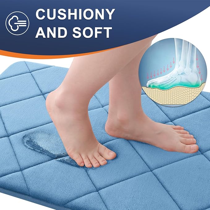 OLANLY Memory Foam Bath Mat 47x32, Ultra Soft and Absorbent Bathroom Rugs | Blue, Quick Dry, Machine Washable Shower Bath Rugs, Comfortable Bath Carpet for Bathroom Floor, Tub and Shower