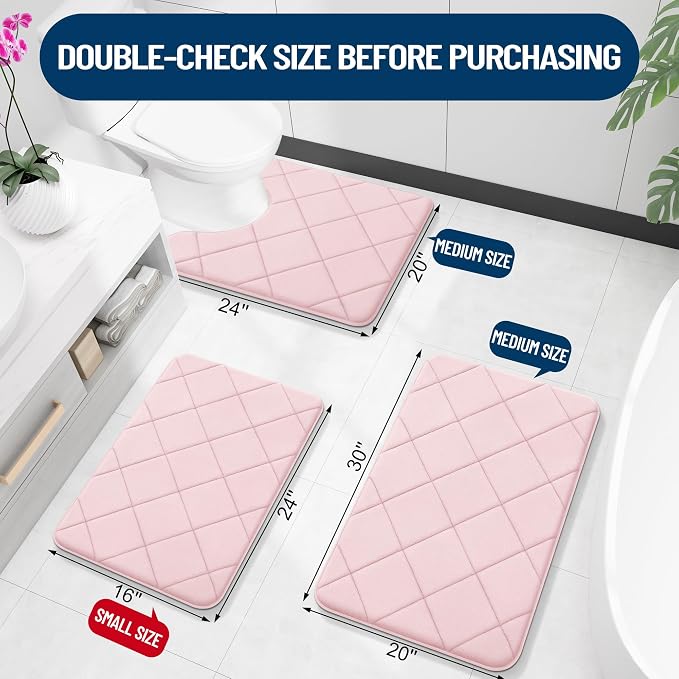 OLANLY Memory Foam Bath Mat 24x16, Ultra Soft and Absorbent Bathroom Rugs | Pink, Quick Dry, Machine Washable Shower Bath Rugs, Comfortable Bath Carpet for Bathroom Floor, Tub and Shower