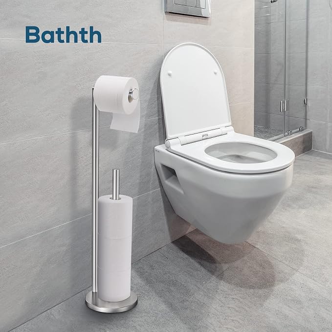 Toilet Paper Holder Stand, Brushed Nickel Toilet Paper Holder Free Standing | Stainless Steel Toilet Paper Holder for 4 Rolls, Bathroom Organizers and Storage with Anti-Slip Base and Rustproof