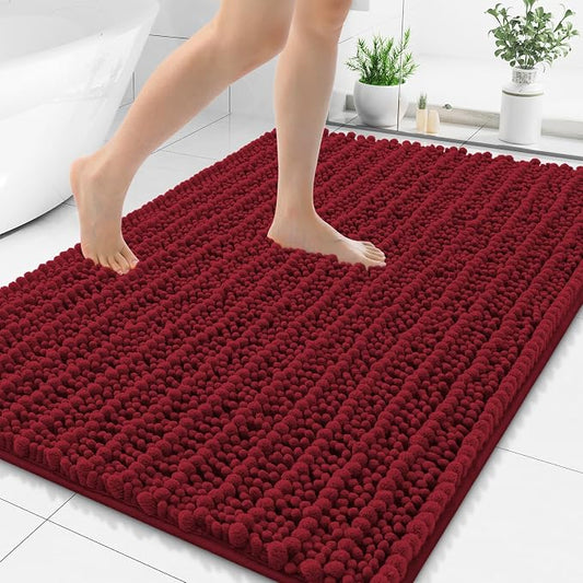 Smiry Bathroom Rugs 48X32, Extra Soft Rubber Backing Chenille Bath Mats | Red Machine Washable Non Slip Quick Dry Bath Mats for Bathroom Floor, Tub, Shower, Home Decor Accessories