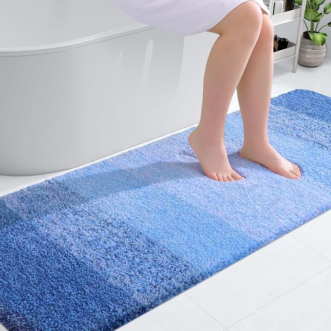 OLANLY Bathroom Runner Rug 70x24, Extra Soft Absorbent Microfiber Bath Rugs | Light Royal Blue, Non-Slip Quick-Drying Rubber Backing, Washable Long Bath Mat for Floor, Tub and Shower, Home Decor