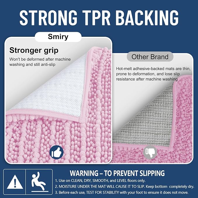 Smiry Bathroom Rugs 30X20, Extra Soft Rubber Backing Chenille Bath Mats