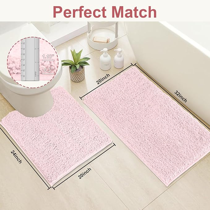 Bathroom Rugs Sets 2 Piece Non Slip Washable Bath Mat Set | Microfiber bath rug set with toilet mats for bathroom , Soft Absorbent toilet rug set TPR Rubber Backed bathroom floor mat
