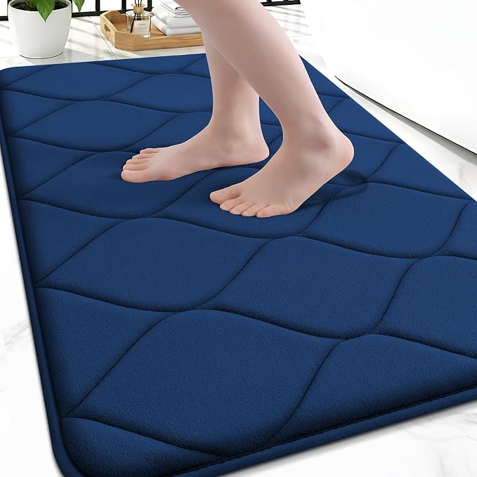 Smiry Memory Foam Bath Mat 36x24, Ultra Soft Absorbent Bathroom Rugs | Navy Blue, Plush Quick Dry and Machine Washable Cushion Bath Mats for Bathroom, Shower, Tub & Home Decor