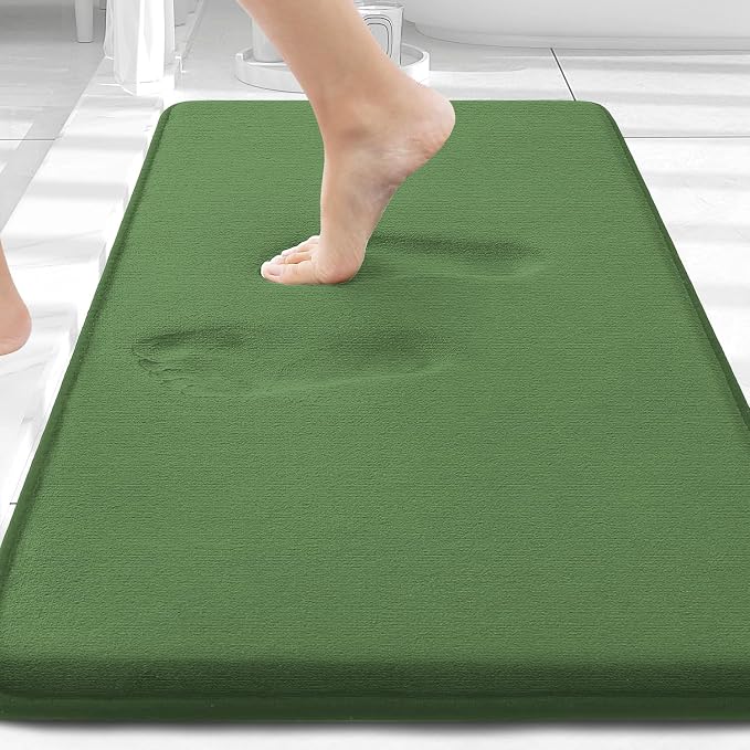 Smiry Memory Foam Bath Mat 30x20, Extra Soft and Absorbent Bathroom Rugs | Olive Green, Quick Dry Machine Washable Non-Slip Bath Mat for Bathroom Floor, Shower and Tub