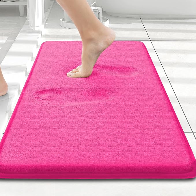 Smiry Memory Foam Bath Mat 24x16, Extra Soft and Absorbent Bathroom Rugs | Deep Pink, Quick Dry Machine Washable Non-Slip Bath Mat for Bathroom Floor, Shower and Tub