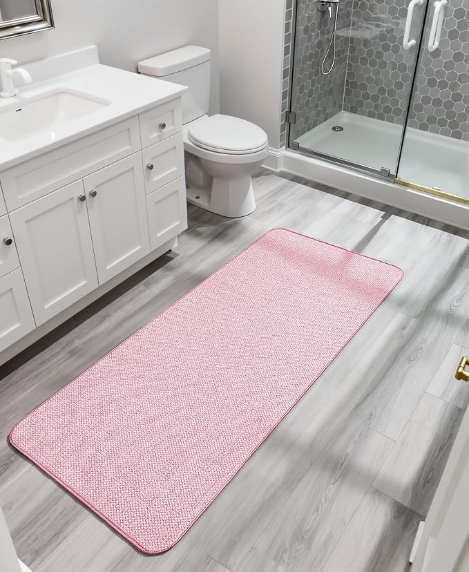 Bosap Bath Mat,Ultra Thin Bathroom Runner Rugs,Large Bath Mats for Bathroom,Quick Dry,Non-Slip,Machine Washable,Low Pile,Bath Rug,Shower Outside,Sink,Home Decor Accessories.Pink,3'x4'(36x48inch)