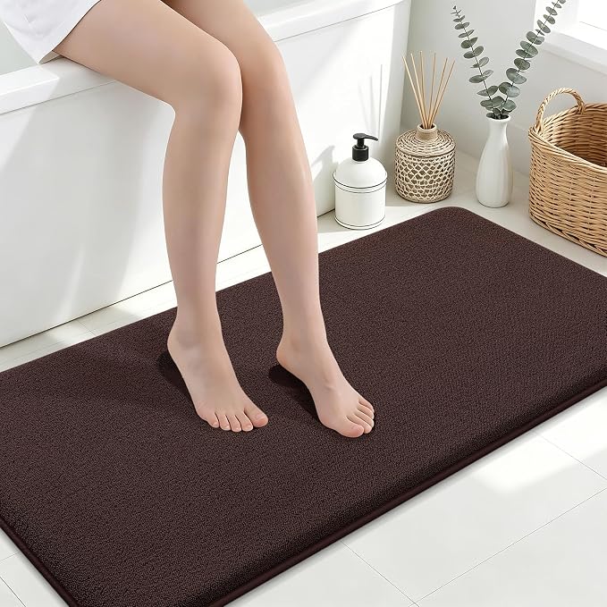 Smiry Memory Foam Bath Mat 47x24, Extra Soft Absorbent Bathroom Rugs | Brown Quick Dry, Machine Washable Bath Mats for Bathroom, Shower, Tub and Home Decor Accessories