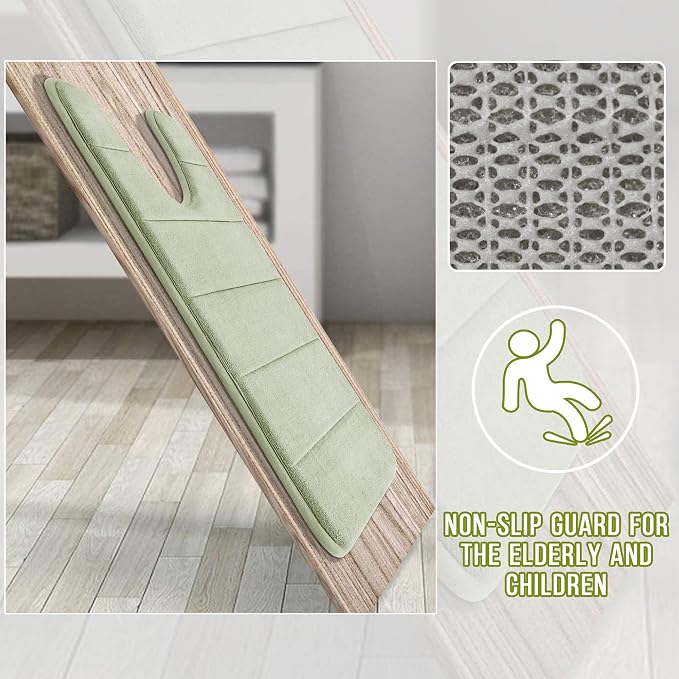 Yimobra Memory Foam Toilet Bath Mat U-Shaped, Soft and Comfortable, Super Water Absorption, Non-Slip, Thick, Machine Wash & Easier to Dry for Bathroom Commode Contour Rug, 24 X 20 Inches, Sage Green