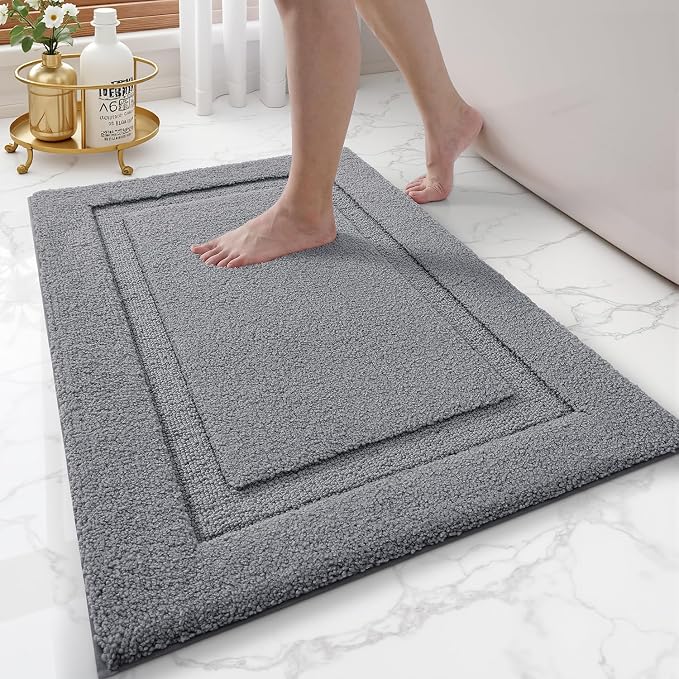 LUMI Ultra Soft Bathroom Rugs Absorbent, Non Slip Bath Mat 20x32, Dark Grey | Machine Washable with Rubber Backing, Quick Dry, Premium Microfiber Plush Carpet for Bathtub and Shower Floor