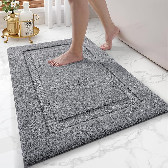 LUMI Ultra Soft Bathroom Rugs Absorbent, Non Slip Bath Mat 16X24, Dark Grey | Machine Washable with Rubber Backing, Quick Dry, Premium Microfiber Plush Carpet for Bathtub and Shower Floor