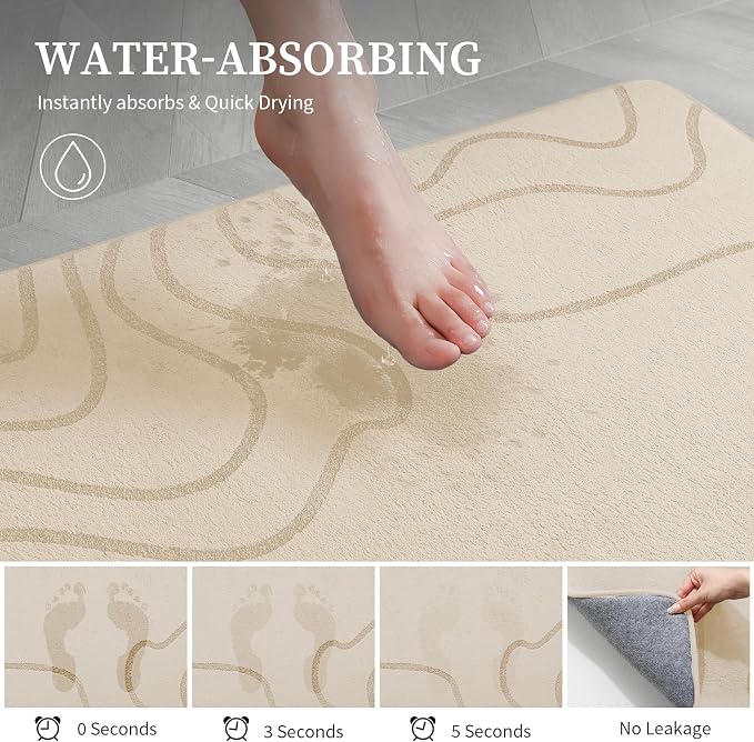YIHOUSE Memory Foam Bathroom Rugs Sets 2 Piece, 17"x24"+20"x46", Beige | Ultra Soft, Extra Thick Bath Mat, Absorbent, Non-Slip, Machine Washable, For Tub, Shower & Home Decor Accessories