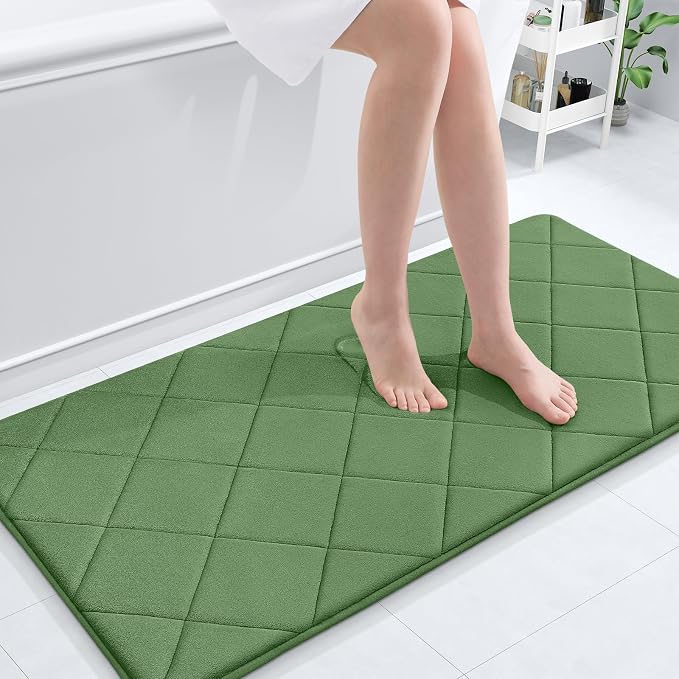 OLANLY Memory Foam Bath Mat 44x24, Ultra Soft and Absorbent Bathroom Rugs | Olive Green, Quick Dry, Machine Washable Shower Bath Rugs, Comfortable Bath Carpet for Bathroom Floor, Tub and Shower
