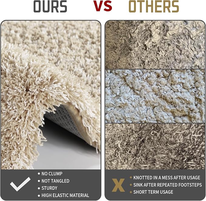 Yimobra Bathroom Rugs Sets 2 Piece, 32x20+24x17, Light Beige & White | Soft Absorbent Microfiber Bath Mat Set, Non Slip, Machine Washable Quick Dry, Plush Shaggy Shower Rugs for Bathroom Floor