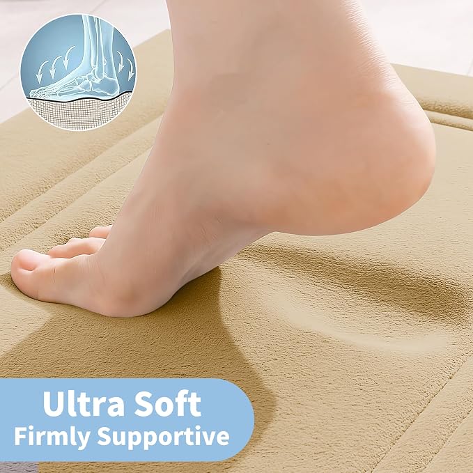 Cupic Cupid Super Soft Memory Foam Bath Mats for Bathroom Floor Shower & Tub, Beige Bathroom Rugs Non Slip Washable, Water Absorbent Bath Rugs, Quick Dry Bath Carpet for Decor 24" x 36"