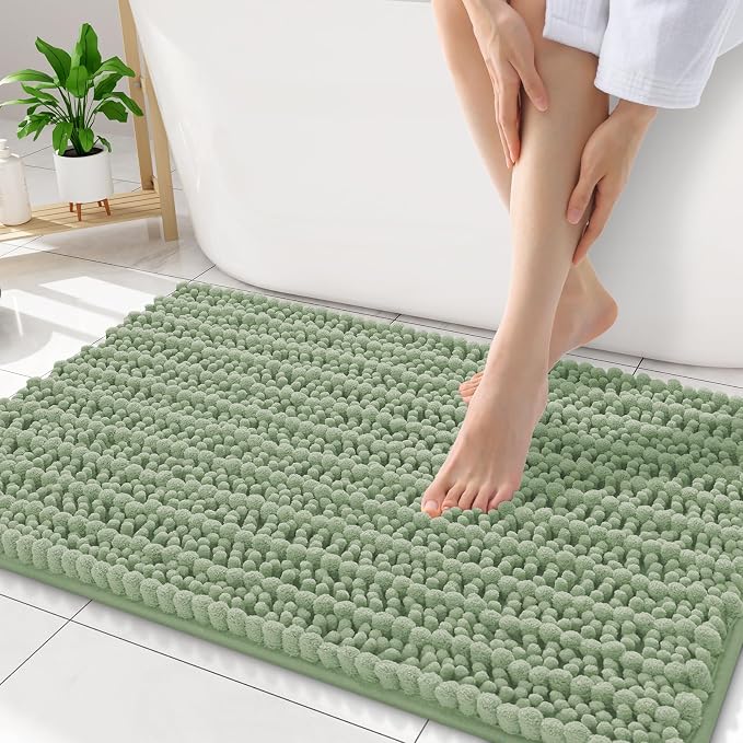 Smiry Bathroom Rugs 32X20, Extra Soft Rubber Backing Chenille Bath Mats | Sage Green Machine Washable Non Slip Quick Dry Bath Mats for Bathroom Floor, Tub, Shower, Home Decor Accessories