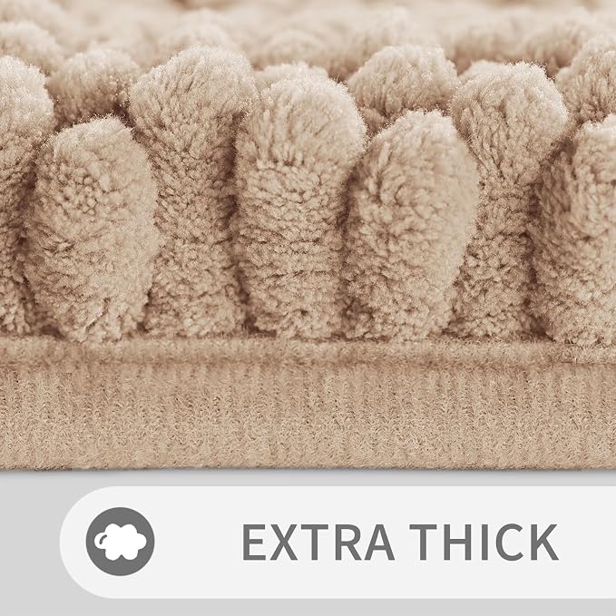 Yimobra Bathroom Rug Set 2 Piece, Absorbent Chenille, 32x20+24x17, Beige | Non Slip Machine Washable Quick Dry Bath Mat Set, Soft Plush Shower Rugs for Bathroom Floor Sink Tub and Shower Outside