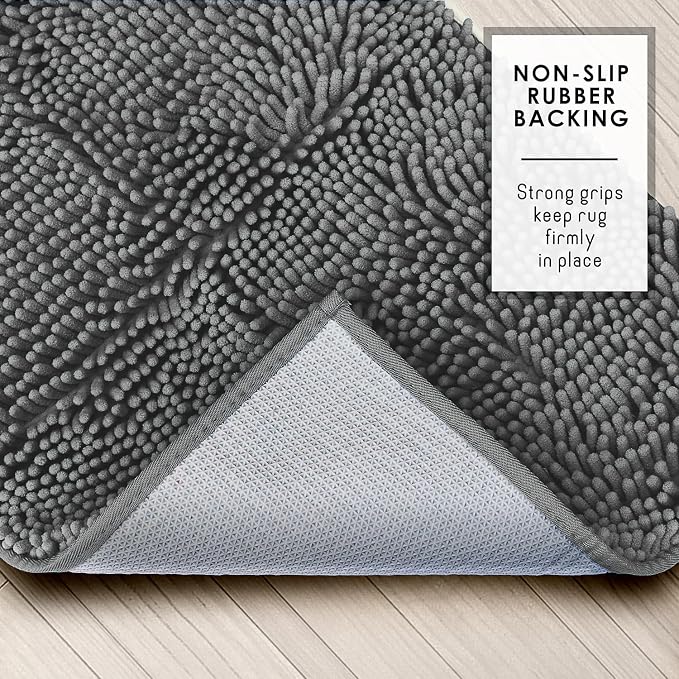 Hearth & Harbor Bathroom Rugs, Chenille Bath Mat - Machine Washable Bath Mats for Bathroom Non-Slip Backing Rubber, Quick Dry Bathroom Mat - Grey Bath Rug, 17x24