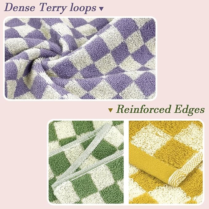 Jacquotha Hand Towels for Bathroom 4 Pack, Checkered Hand Towel Set | Cotton Soft Absorbent for Face Spa Bath Gym, Kitchen Towels Decorative, 13 x 29 Inches, 4 Colors