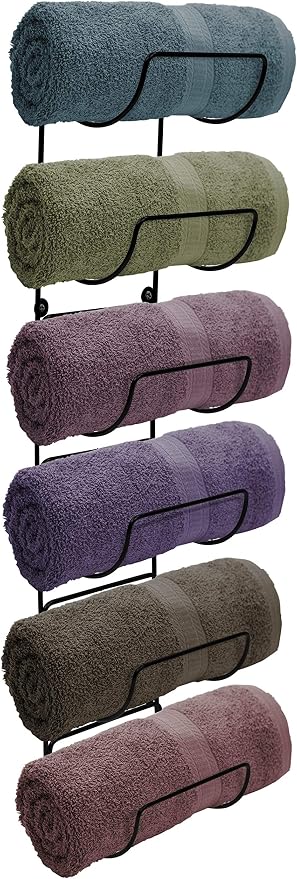 Sorbus Towel Rack Wall Mount – 6 Compartments of Black Metal Bathroom Towel Holder Set - Bathroom Organizer, for Gym Spa, Camper, Rv, Back of Door, Cabinet - Wine Rack Wall Mounted for Kitchen, Bar