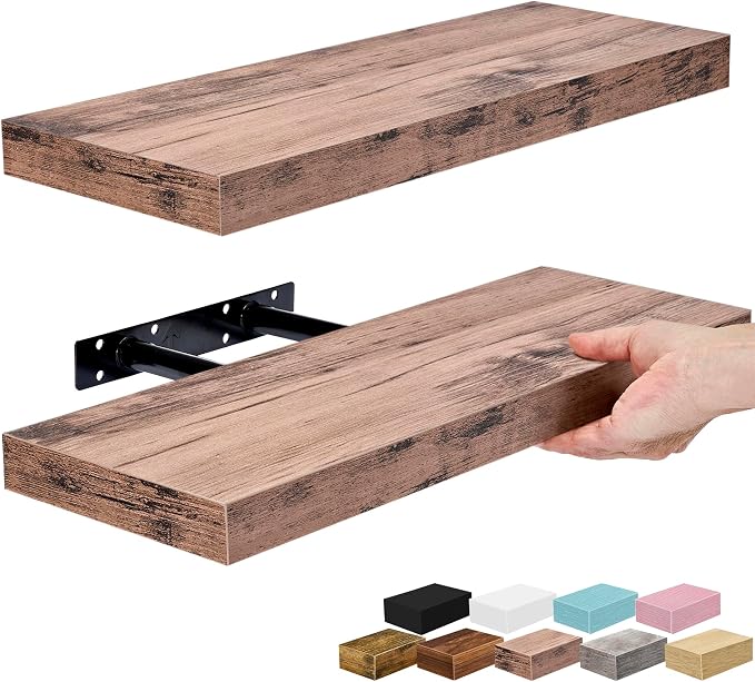 Sorbus Floating Shelves for Wall – 16 Inch Floating Shelf for Kitchen, Bedroom, Living Room, Bathroom, Home & Wall Decor - Mounted Bathroom Shelves with Invisible Brackets (Mahogany, 2 Pack)