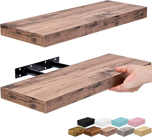 Sorbus Floating Shelves for Wall – 16 Inch Floating Shelf for Kitchen, Bedroom, Living Room, Bathroom, Home & Wall Decor - Mounted Bathroom Shelves with Invisible Brackets (Mahogany, 2 Pack)