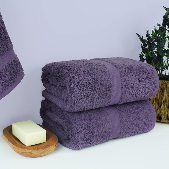Chakir Turkish Linens 100% Cotton 2-Pack Bath Sheets 35x70, Plum | 100% cotton bath sheets, 35x70 oversized, OEKO-TEX certified, soft plush and absorbent